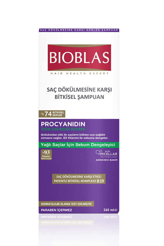 Bioblas Procyanidin Saç Dökülmesine Karşı Yağlı Saçlar İçin Bitkisel Şampuan 360 ML
